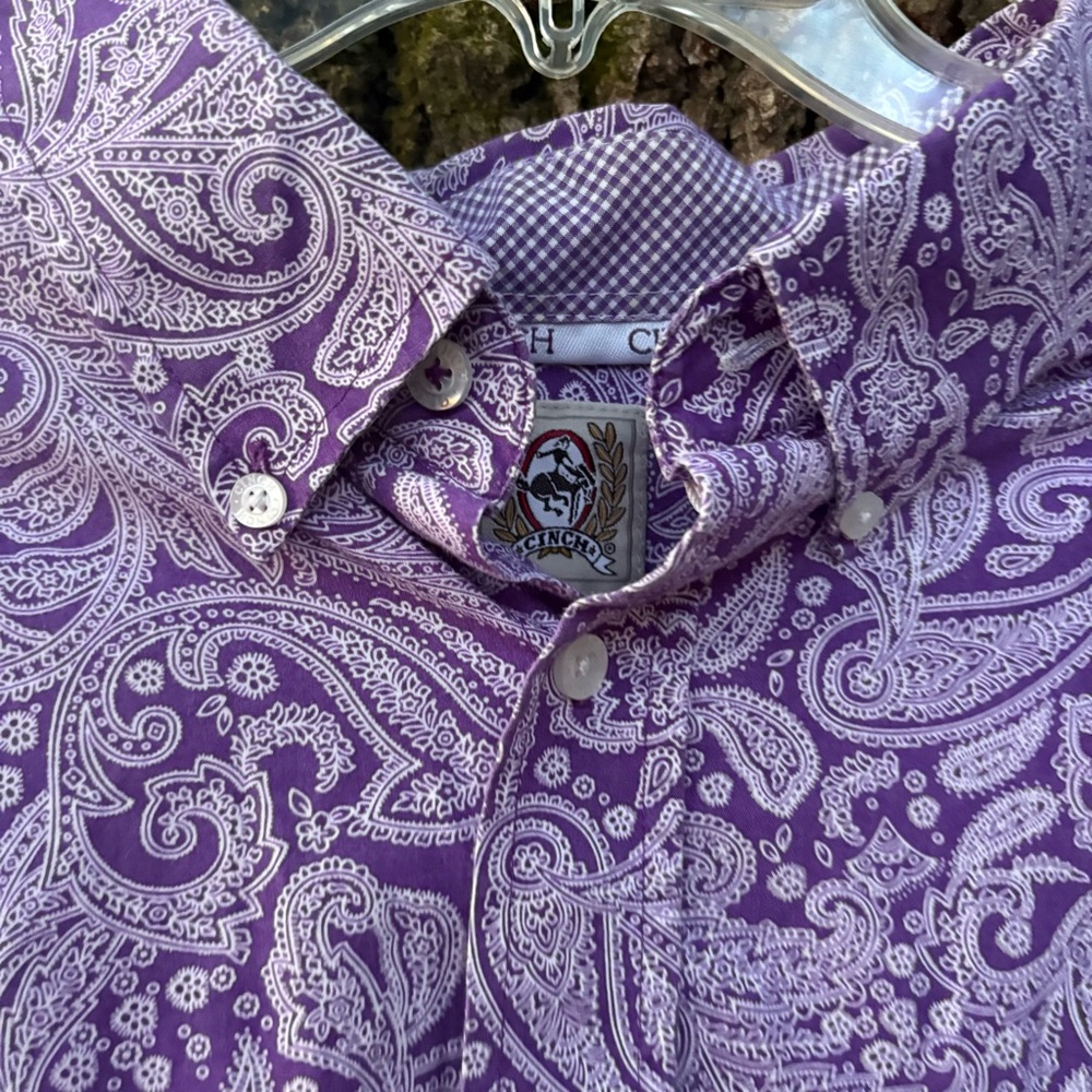 CINCH COTTON WESTERN COWBOY LONG SLEEVE BUTTON DOWN PAISLEY PURPLE DRESS SHIRT - Picture 7 of 11